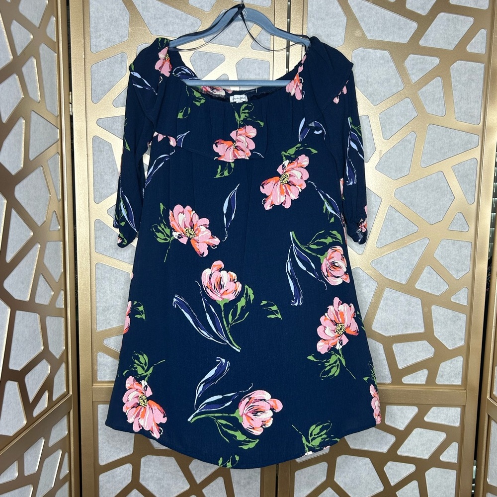 LOVE FIRE off shoulder longsleeve floral flower dark blue pink green